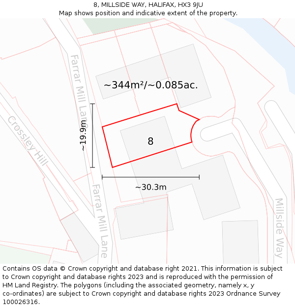8, MILLSIDE WAY, HALIFAX, HX3 9JU: Plot and title map
