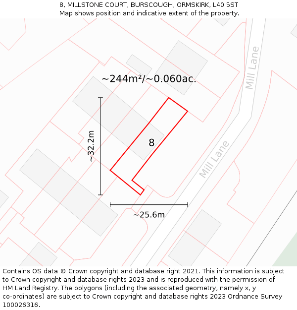 8, MILLSTONE COURT, BURSCOUGH, ORMSKIRK, L40 5ST: Plot and title map