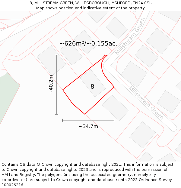 8, MILLSTREAM GREEN, WILLESBOROUGH, ASHFORD, TN24 0SU: Plot and title map