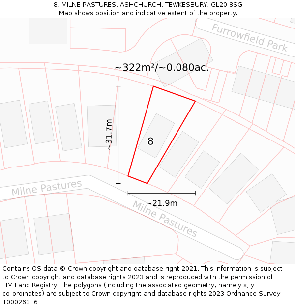 8, MILNE PASTURES, ASHCHURCH, TEWKESBURY, GL20 8SG: Plot and title map
