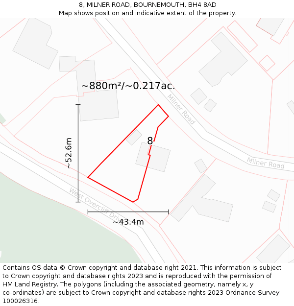 8, MILNER ROAD, BOURNEMOUTH, BH4 8AD: Plot and title map