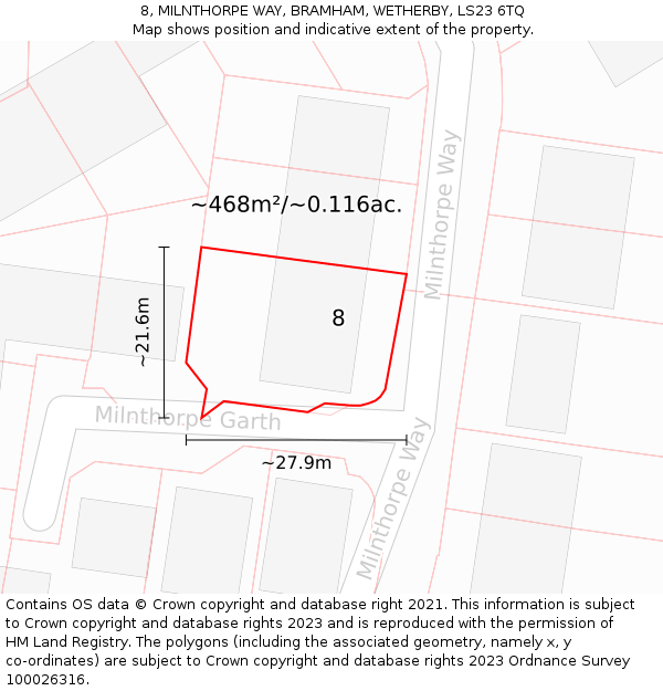 8, MILNTHORPE WAY, BRAMHAM, WETHERBY, LS23 6TQ: Plot and title map