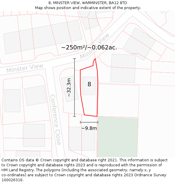 8, MINSTER VIEW, WARMINSTER, BA12 8TD: Plot and title map