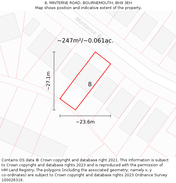 8, MINTERNE ROAD, BOURNEMOUTH, BH9 3EH: Plot and title map