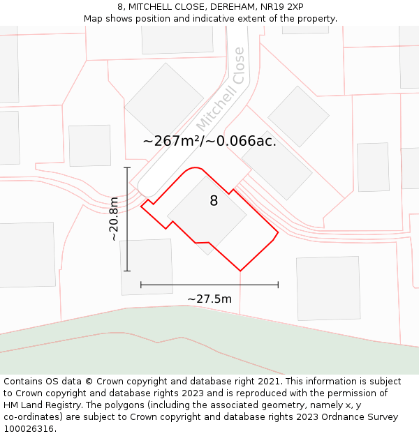 8, MITCHELL CLOSE, DEREHAM, NR19 2XP: Plot and title map