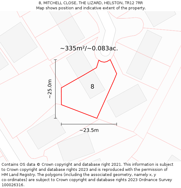 8, MITCHELL CLOSE, THE LIZARD, HELSTON, TR12 7RR: Plot and title map