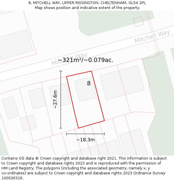 8, MITCHELL WAY, UPPER RISSINGTON, CHELTENHAM, GL54 2PL: Plot and title map