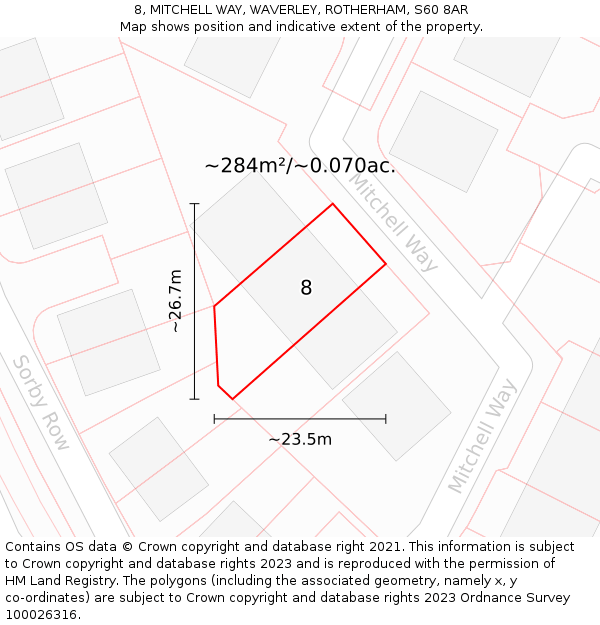 8, MITCHELL WAY, WAVERLEY, ROTHERHAM, S60 8AR: Plot and title map