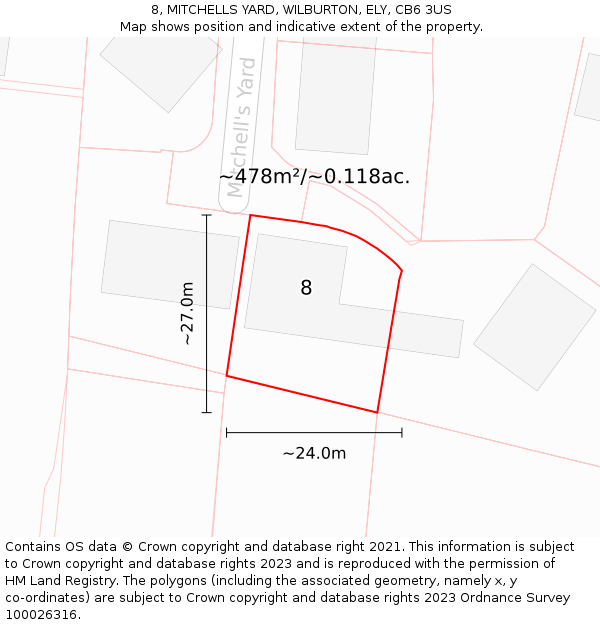8, MITCHELLS YARD, WILBURTON, ELY, CB6 3US: Plot and title map