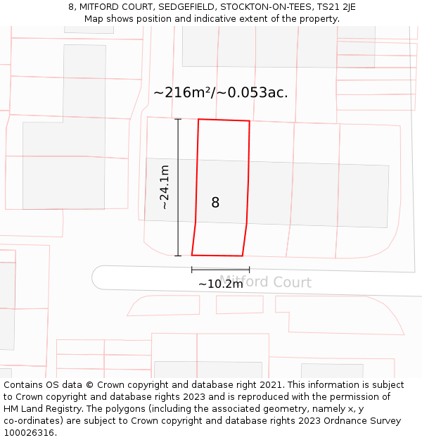 8, MITFORD COURT, SEDGEFIELD, STOCKTON-ON-TEES, TS21 2JE: Plot and title map