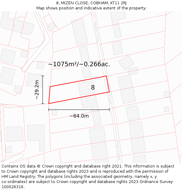 8, MIZEN CLOSE, COBHAM, KT11 2RJ: Plot and title map