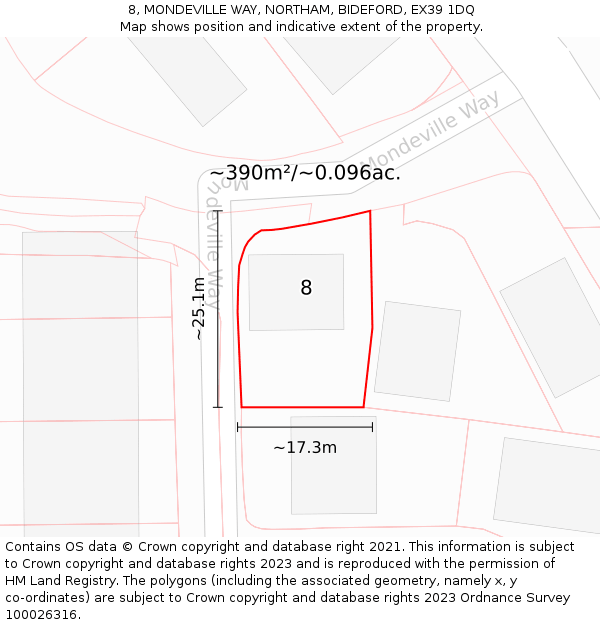 8, MONDEVILLE WAY, NORTHAM, BIDEFORD, EX39 1DQ: Plot and title map