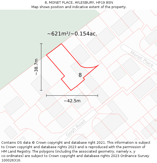 8, MONET PLACE, AYLESBURY, HP19 8SN: Plot and title map
