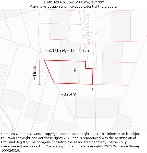 8, MONKS HOLLOW, MARLOW, SL7 3SY: Plot and title map