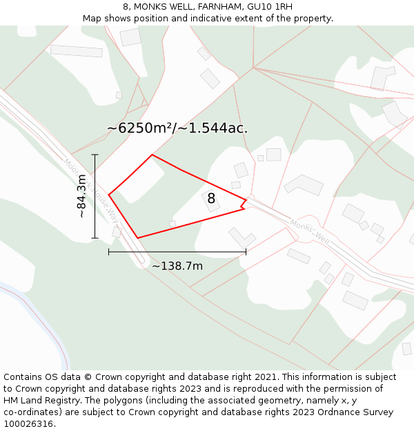 8, MONKS WELL, FARNHAM, GU10 1RH: Plot and title map