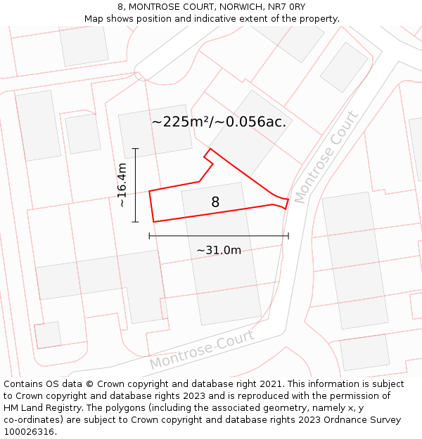 8, MONTROSE COURT, NORWICH, NR7 0RY: Plot and title map