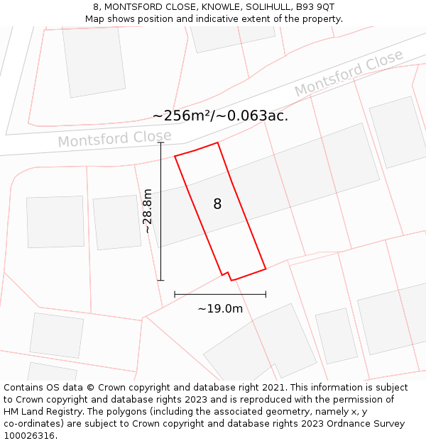 8, MONTSFORD CLOSE, KNOWLE, SOLIHULL, B93 9QT: Plot and title map