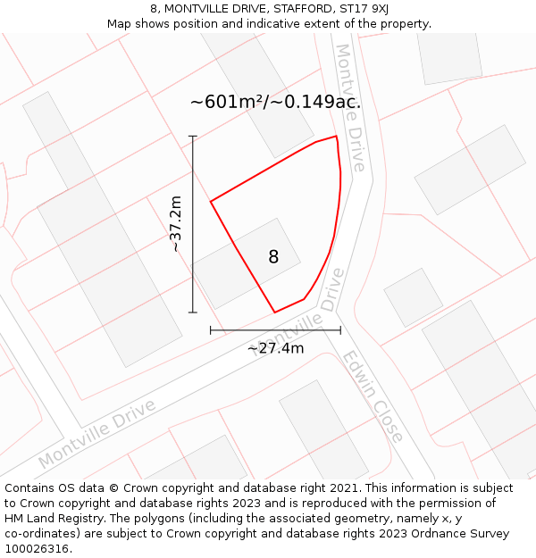 8, MONTVILLE DRIVE, STAFFORD, ST17 9XJ: Plot and title map