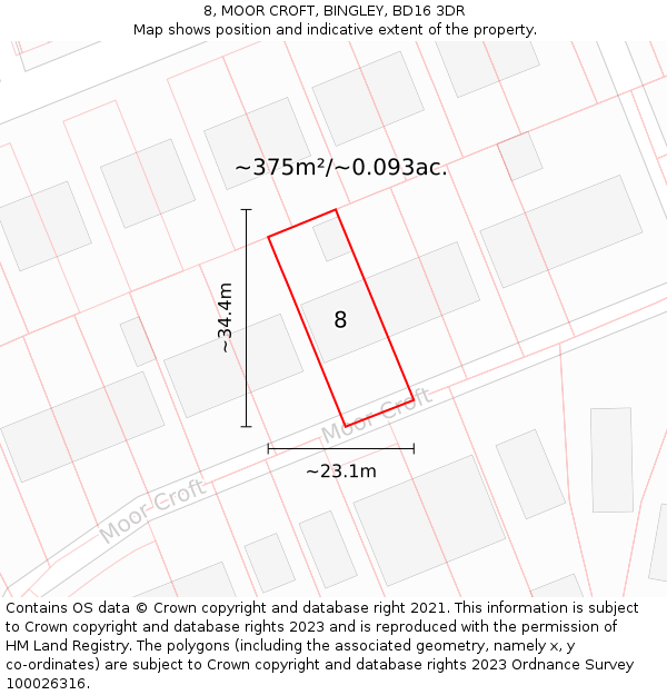 8, MOOR CROFT, BINGLEY, BD16 3DR: Plot and title map