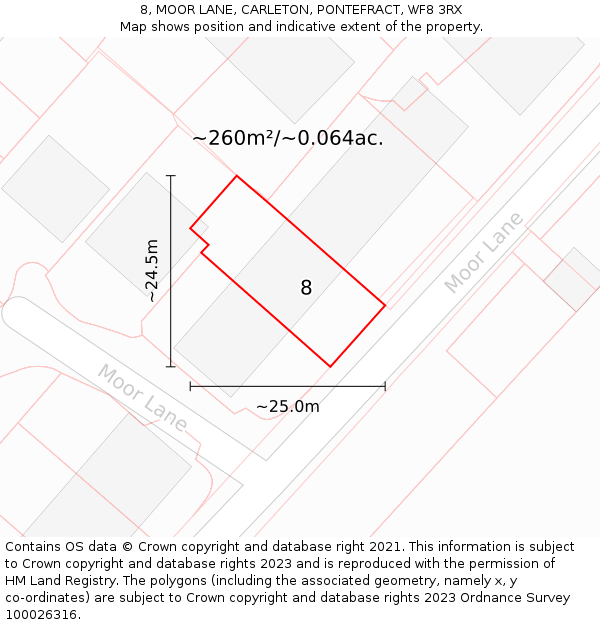8, MOOR LANE, CARLETON, PONTEFRACT, WF8 3RX: Plot and title map