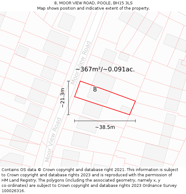 8, MOOR VIEW ROAD, POOLE, BH15 3LS: Plot and title map