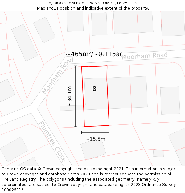 8, MOORHAM ROAD, WINSCOMBE, BS25 1HS: Plot and title map
