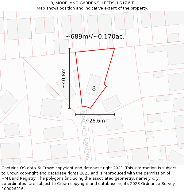 8, MOORLAND GARDENS, LEEDS, LS17 6JT: Plot and title map