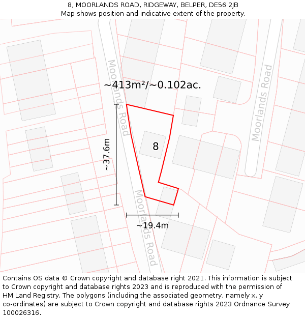 8, MOORLANDS ROAD, RIDGEWAY, BELPER, DE56 2JB: Plot and title map