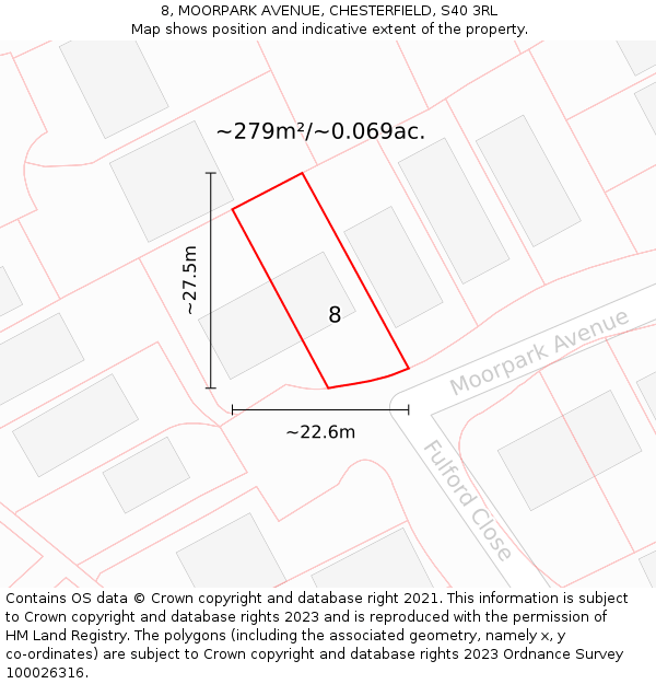 8, MOORPARK AVENUE, CHESTERFIELD, S40 3RL: Plot and title map