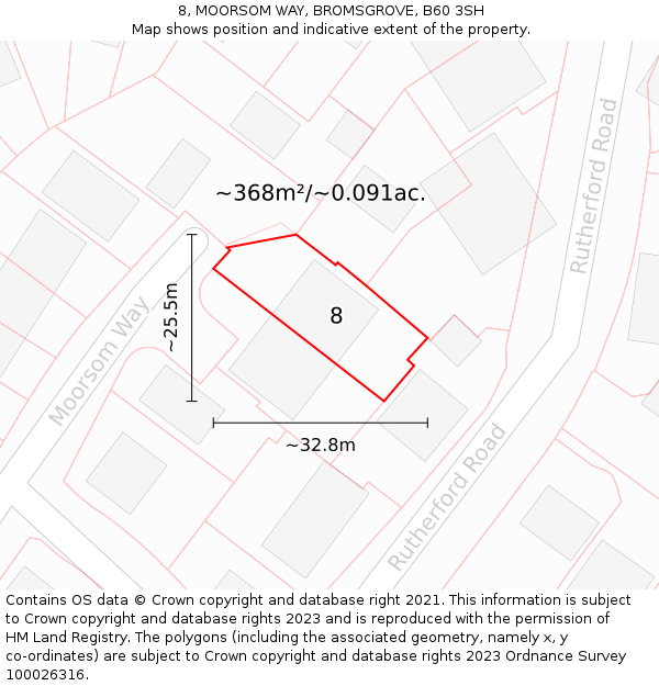 8, MOORSOM WAY, BROMSGROVE, B60 3SH: Plot and title map
