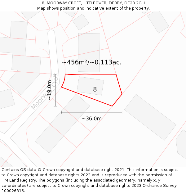8, MOORWAY CROFT, LITTLEOVER, DERBY, DE23 2GH: Plot and title map