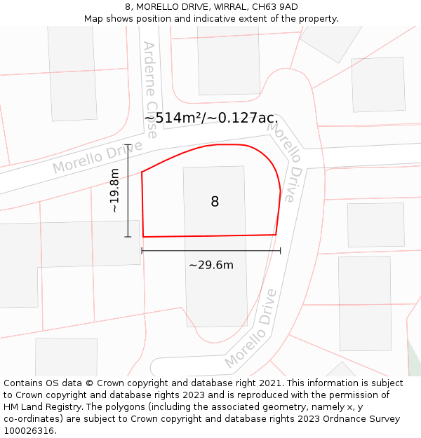 8, MORELLO DRIVE, WIRRAL, CH63 9AD: Plot and title map