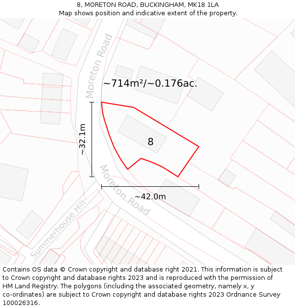 8, MORETON ROAD, BUCKINGHAM, MK18 1LA: Plot and title map