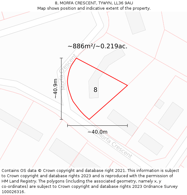 8, MORFA CRESCENT, TYWYN, LL36 9AU: Plot and title map