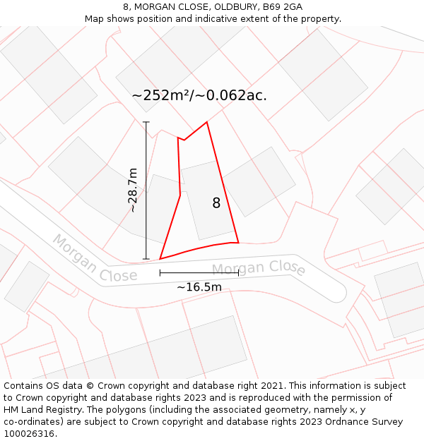 8, MORGAN CLOSE, OLDBURY, B69 2GA: Plot and title map