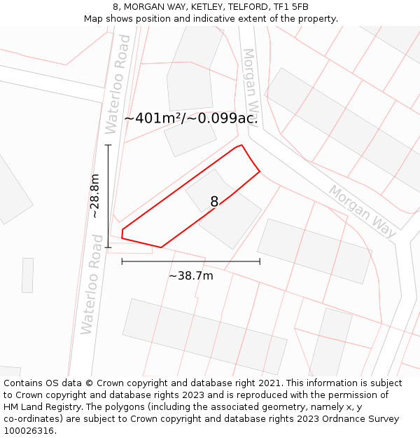 8, MORGAN WAY, KETLEY, TELFORD, TF1 5FB: Plot and title map