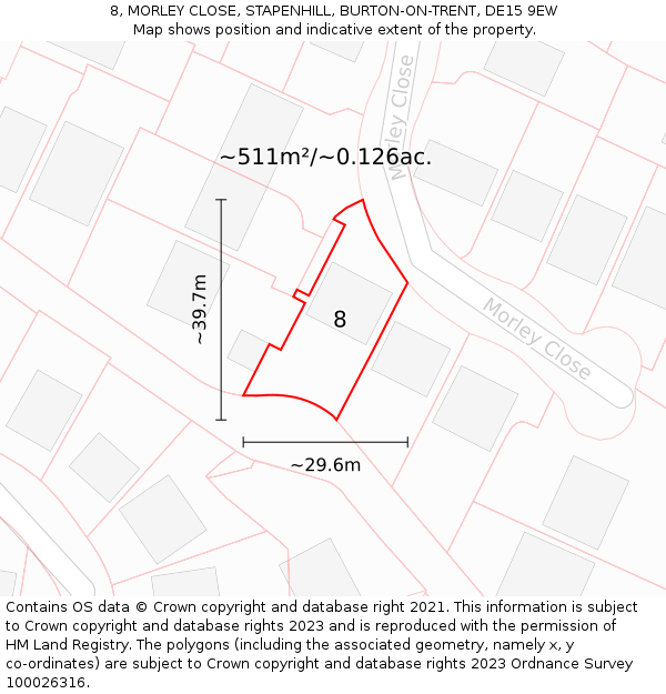 8, MORLEY CLOSE, STAPENHILL, BURTON-ON-TRENT, DE15 9EW: Plot and title map