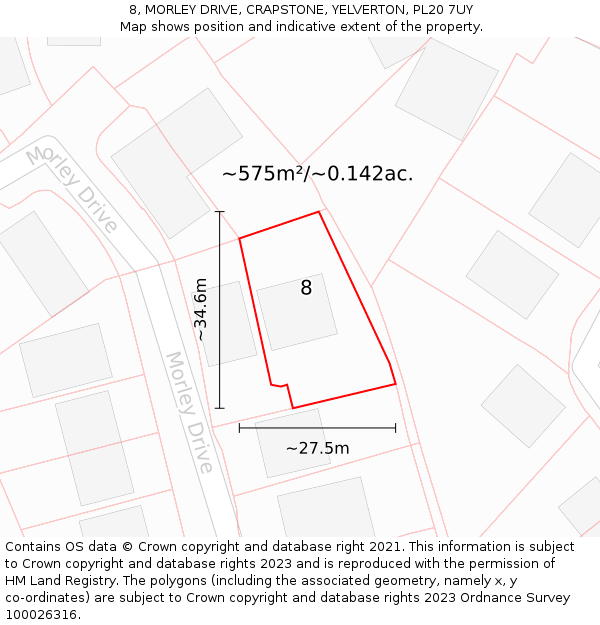 8, MORLEY DRIVE, CRAPSTONE, YELVERTON, PL20 7UY: Plot and title map