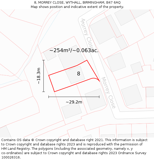 8, MORREY CLOSE, WYTHALL, BIRMINGHAM, B47 6AQ: Plot and title map