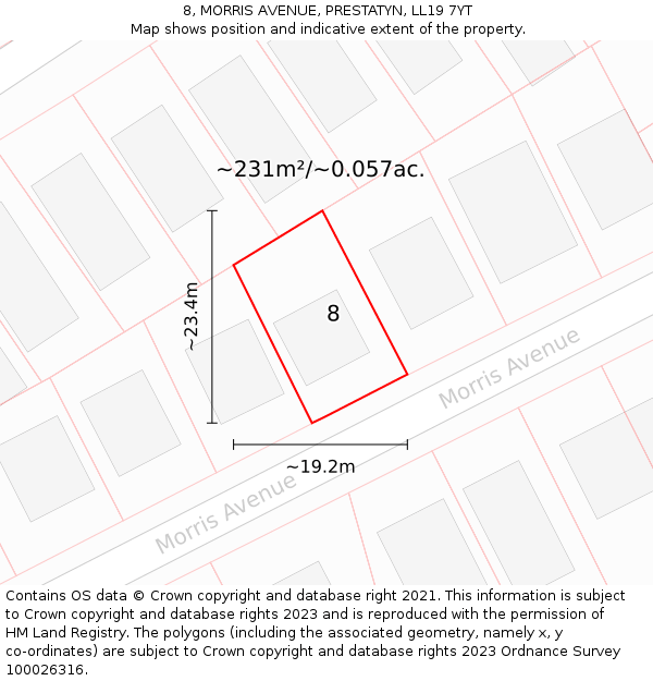 8, MORRIS AVENUE, PRESTATYN, LL19 7YT: Plot and title map
