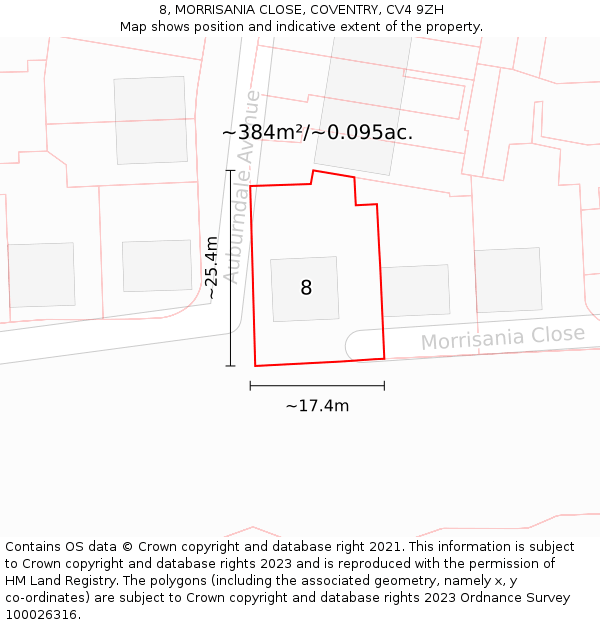 8, MORRISANIA CLOSE, COVENTRY, CV4 9ZH: Plot and title map