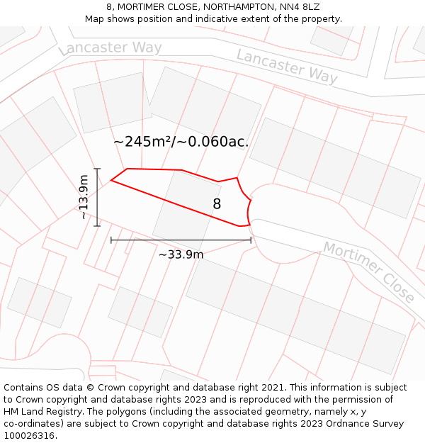 8, MORTIMER CLOSE, NORTHAMPTON, NN4 8LZ: Plot and title map