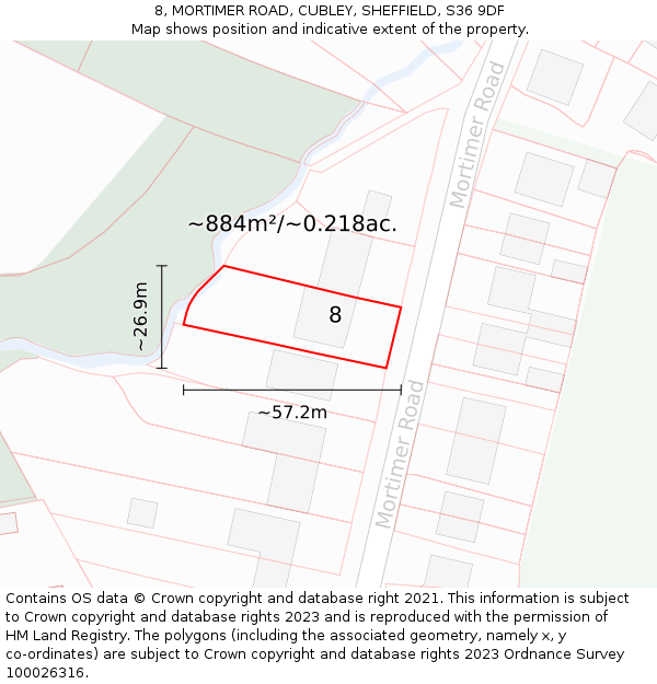 8, MORTIMER ROAD, CUBLEY, SHEFFIELD, S36 9DF: Plot and title map