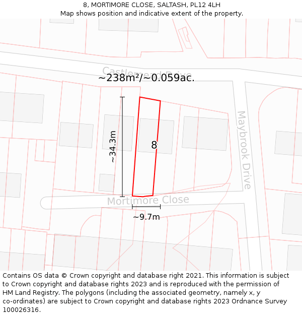 8, MORTIMORE CLOSE, SALTASH, PL12 4LH: Plot and title map