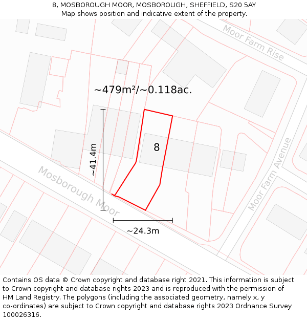 8, MOSBOROUGH MOOR, MOSBOROUGH, SHEFFIELD, S20 5AY: Plot and title map