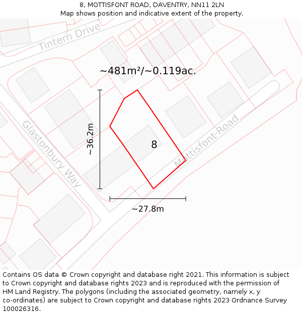 8, MOTTISFONT ROAD, DAVENTRY, NN11 2LN: Plot and title map