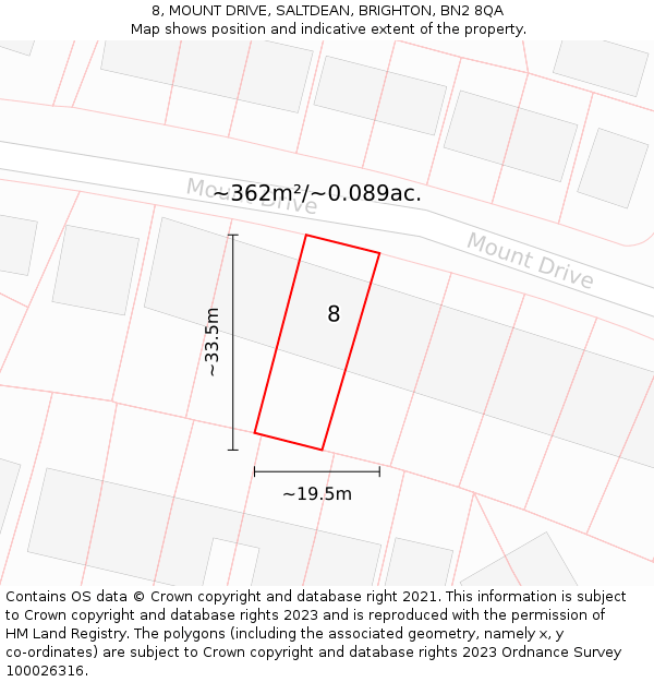 8, MOUNT DRIVE, SALTDEAN, BRIGHTON, BN2 8QA: Plot and title map
