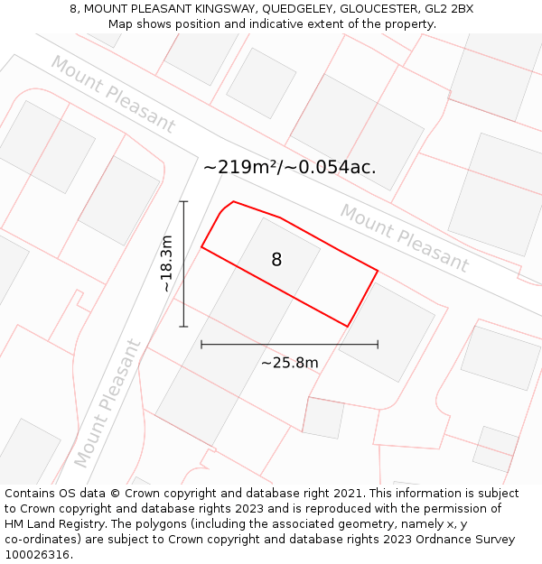 8, MOUNT PLEASANT KINGSWAY, QUEDGELEY, GLOUCESTER, GL2 2BX: Plot and title map