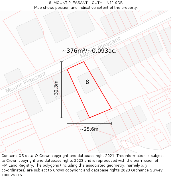 8, MOUNT PLEASANT, LOUTH, LN11 9DR: Plot and title map