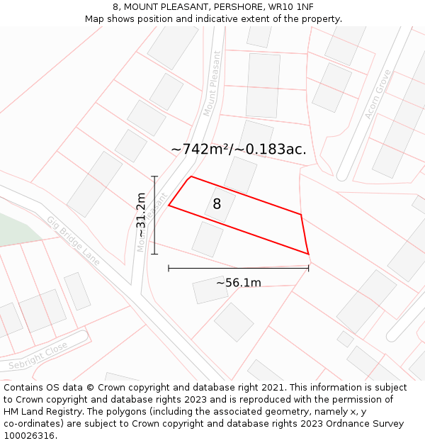 8, MOUNT PLEASANT, PERSHORE, WR10 1NF: Plot and title map